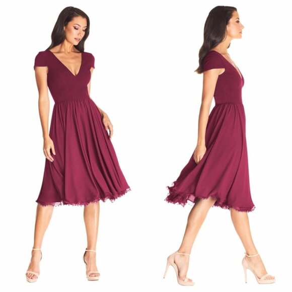 New Dress the Population Women Dark Magenta Corey Lace Cocktail Dress Size Large
